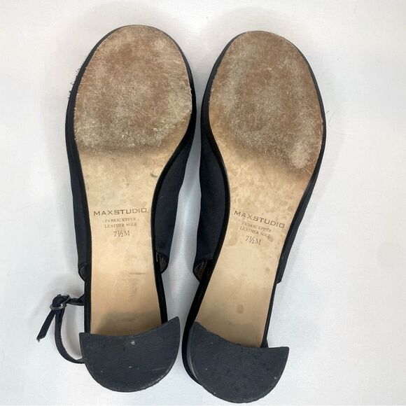 Max Studio Women's Black Satin Feather Metallic Slingback Heels Size 7.5 - Picture 9 of 9